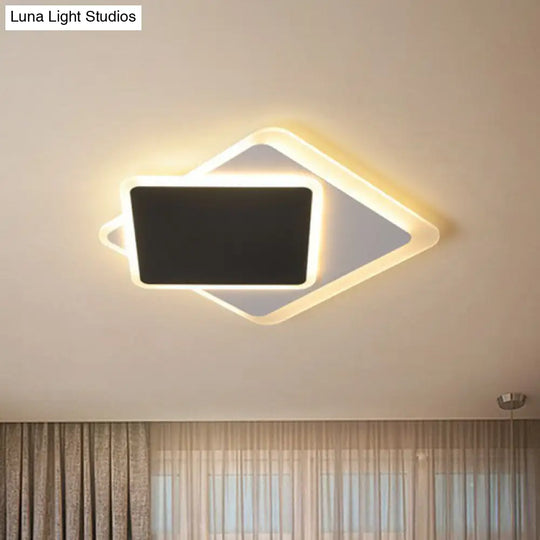 Black Metallic Led Flush Mount Ceiling Light - Contemporary Square Fixture