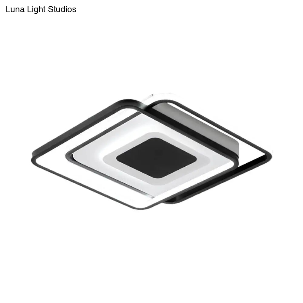 Black Metallic Led Flush Mount Light Minimalist Overlapping Design 18/21.5 Width