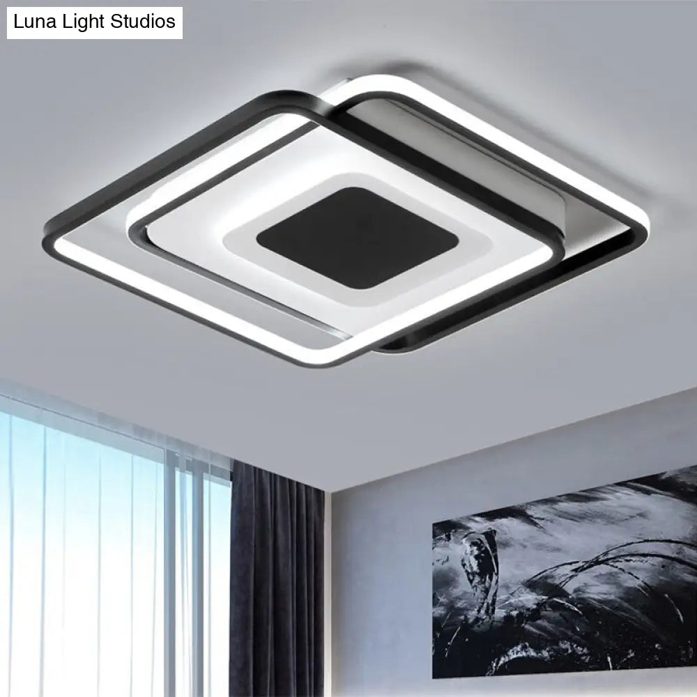 Black Metallic Led Flush Mount Light Minimalist Overlapping Design 18/21.5 Width / 18