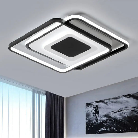 Black Metallic Led Flush Mount Light Minimalist Overlapping Design 18’/21.5’ Width / 18’