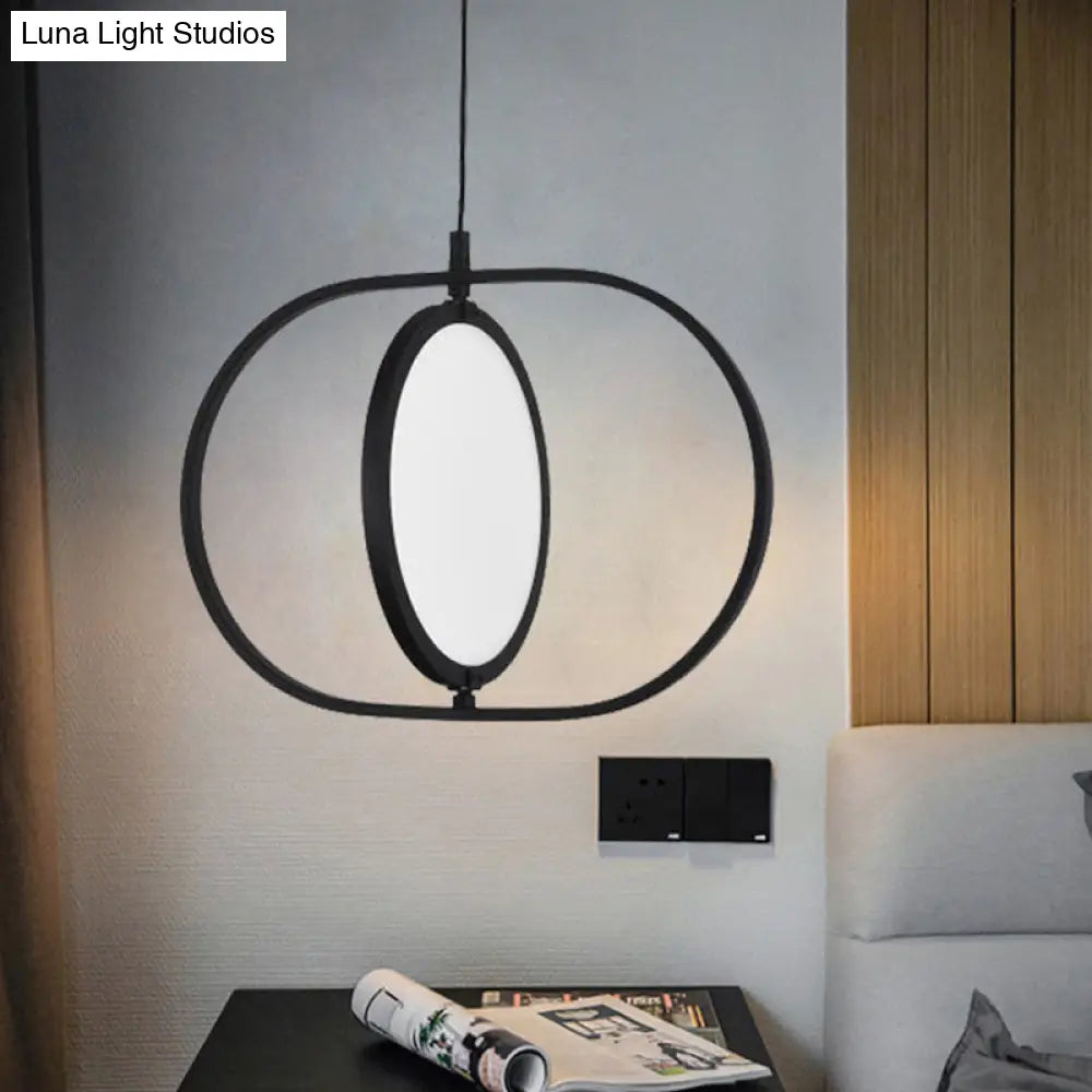 Black Metallic Led Hanging Lamp: Adjustable Disc Pendant With Capsule Frame