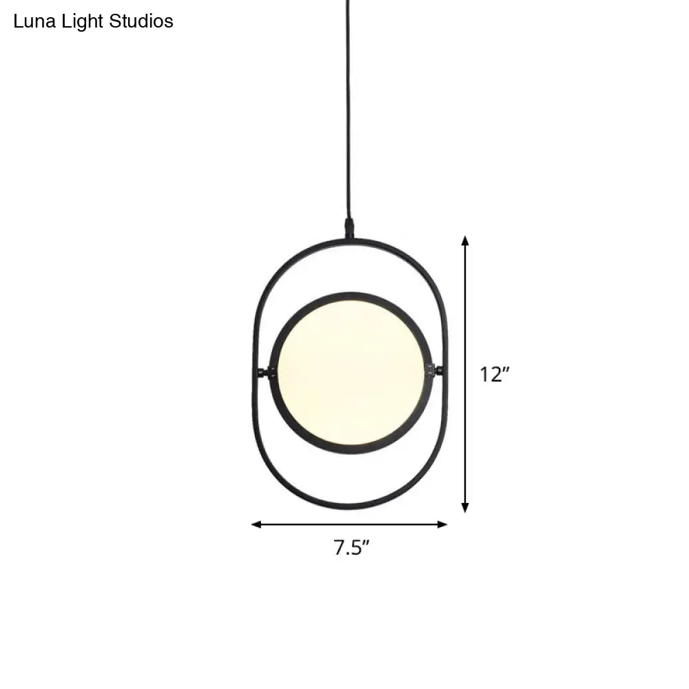 Black Metallic Led Hanging Lamp: Adjustable Disc Pendant With Capsule Frame