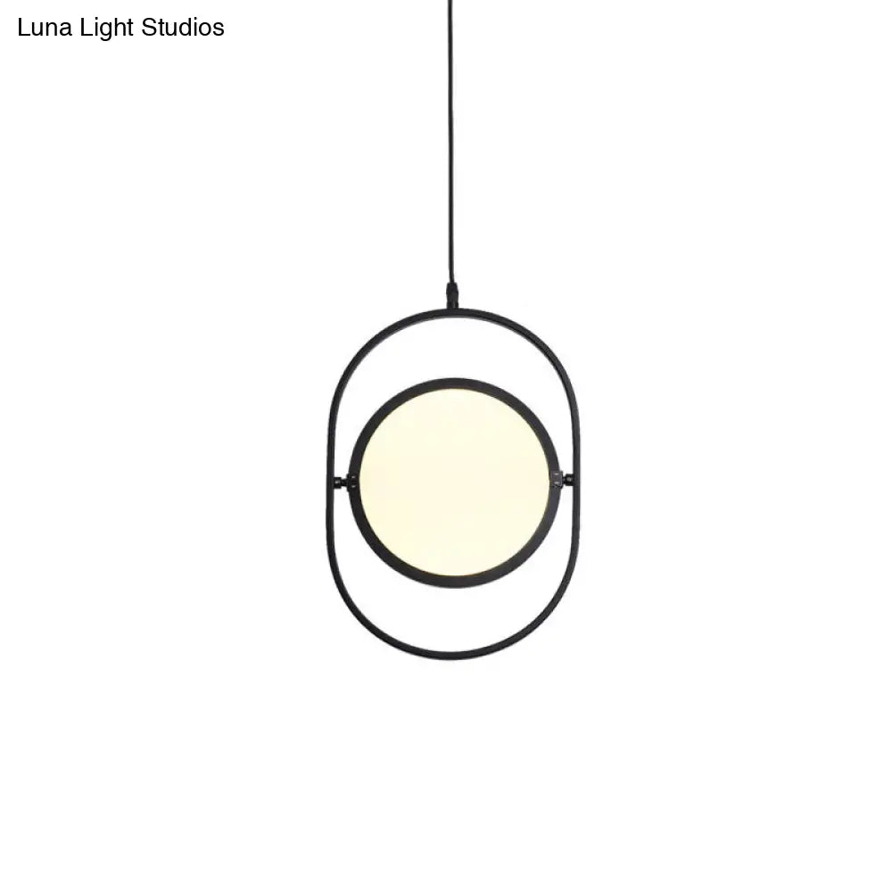 Black Metallic Led Hanging Lamp: Adjustable Disc Pendant With Capsule Frame