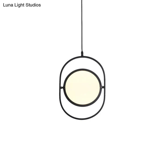 Black Metallic Led Hanging Lamp: Adjustable Disc Pendant With Capsule Frame