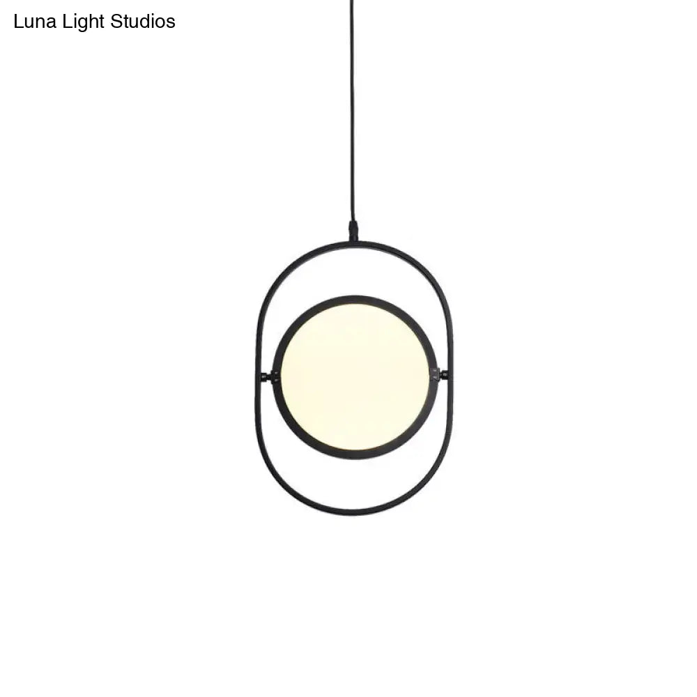 Versatile Led Black Hanging Lamp: Adjustable Disc Pendant Light With Stylish Capsule Frame