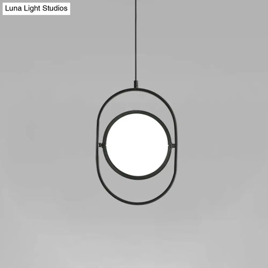 Black Metallic Led Hanging Lamp: Adjustable Disc Pendant With Capsule Frame