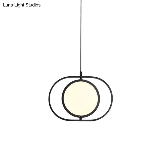 Black Metallic Led Hanging Lamp: Adjustable Disc Pendant With Capsule Frame