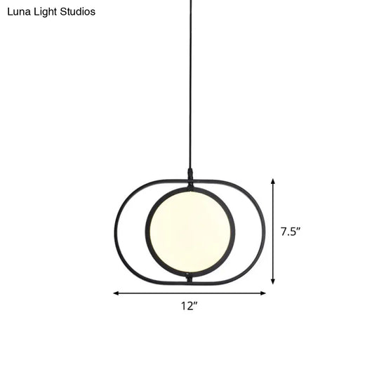 Black Metallic Led Hanging Lamp: Adjustable Disc Pendant With Capsule Frame