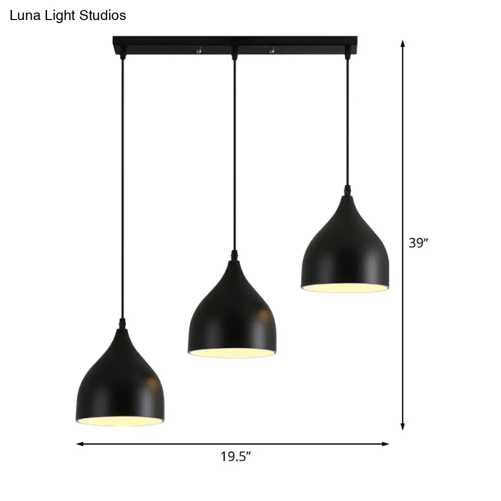 Black Metallic Onion Pendant Lamp With 3 Contemporary Heads And Down Lighting