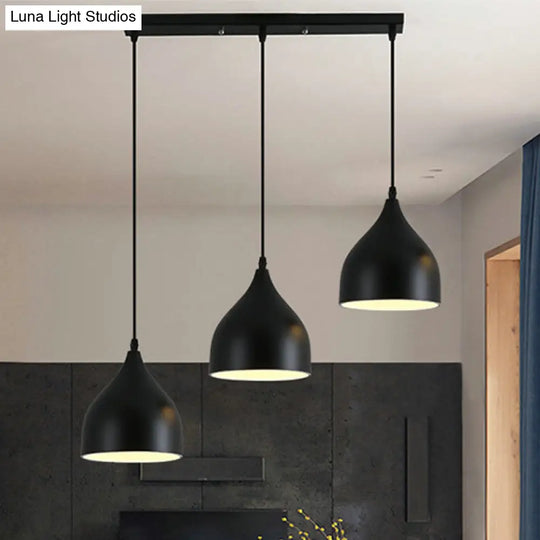 Black Metallic Onion Pendant Lamp With 3 Contemporary Heads And Down Lighting