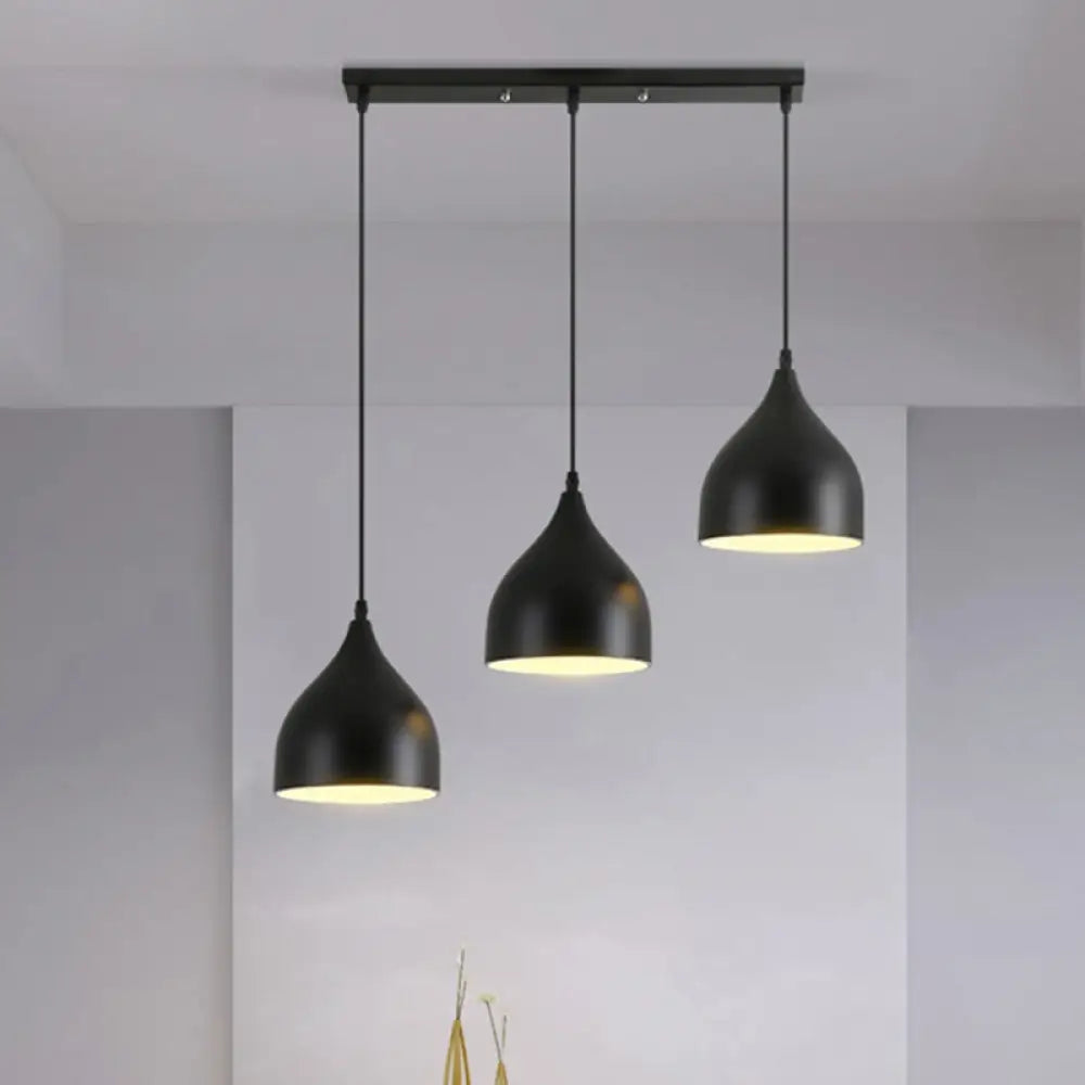 Black Metallic Onion Pendant Lamp With 3 Contemporary Heads And Down Lighting