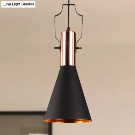 1-Bulb Pendant Light: Adjustable Metallic Hanging Ceiling Light In Black With Cone/Urn/Flared Shade