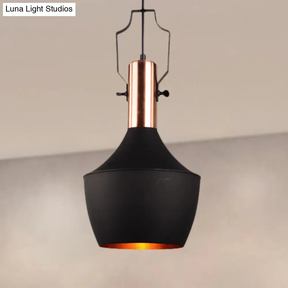 1-Bulb Pendant Light: Adjustable Metallic Hanging Ceiling Light In Black With Cone/Urn/Flared Shade