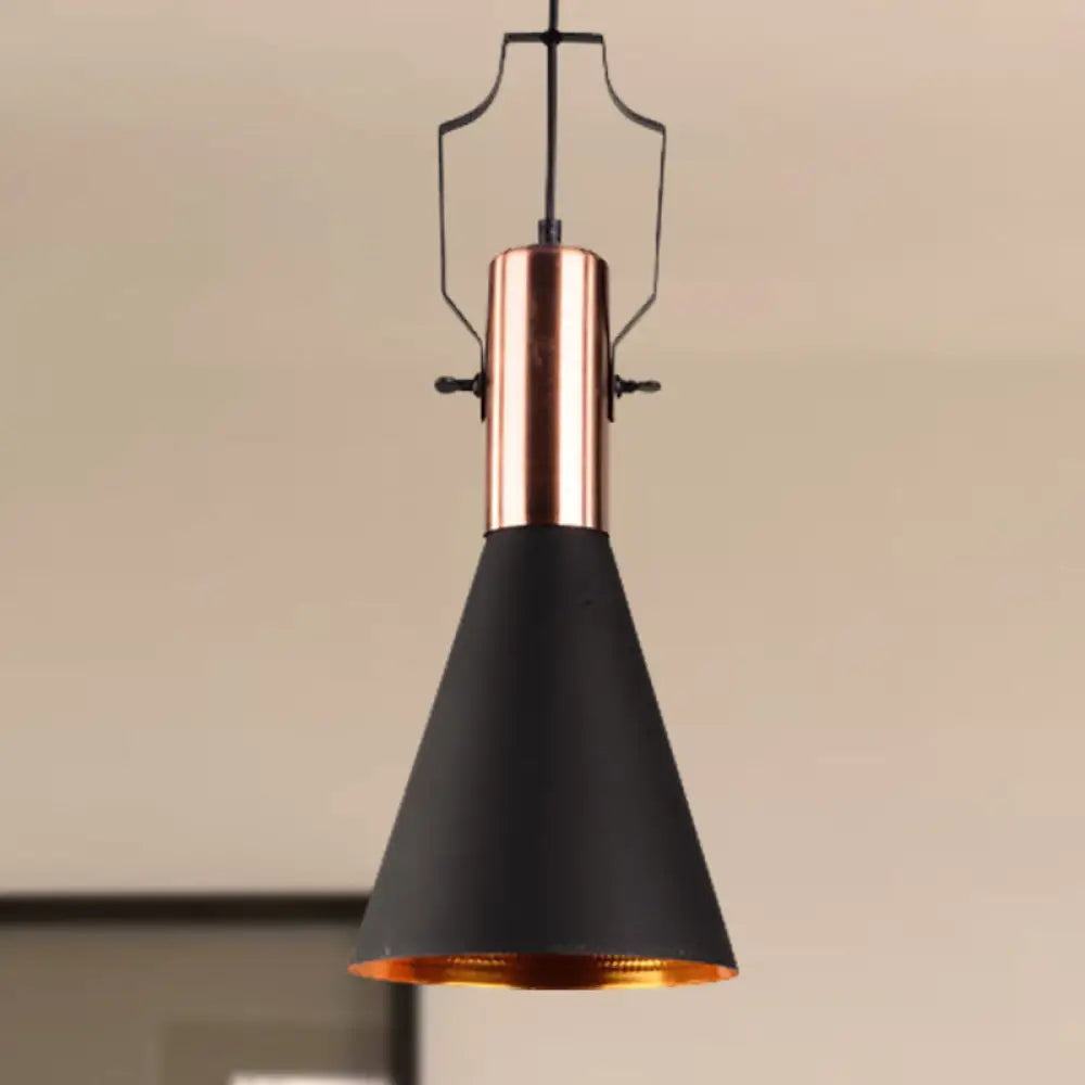 Black Metallic Pendant Light With Cone/Urn/Flared Shade - Adjustable Cord / Cone