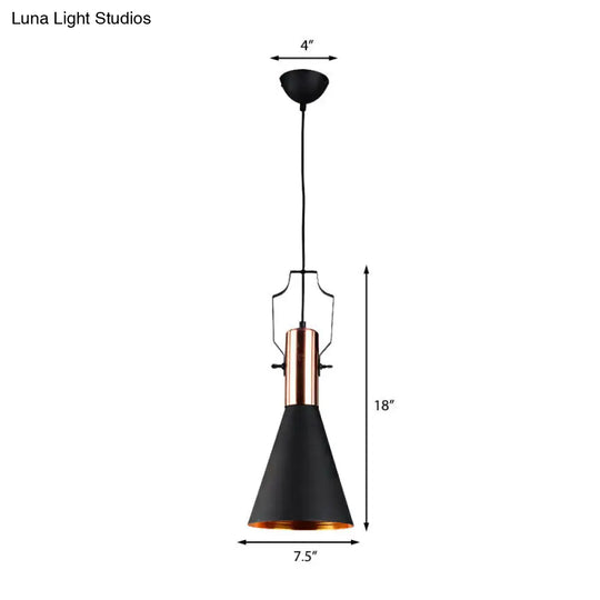 1-Bulb Pendant Light: Adjustable Metallic Hanging Ceiling Light In Black With Cone/Urn/Flared Shade