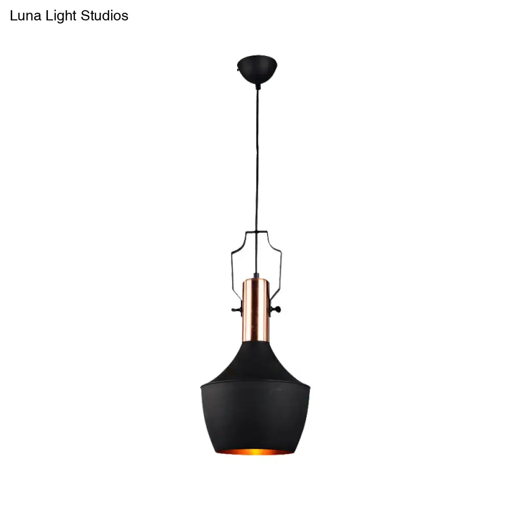 Black Metallic Pendant Light With Cone/Urn/Flared Shade - Adjustable Cord