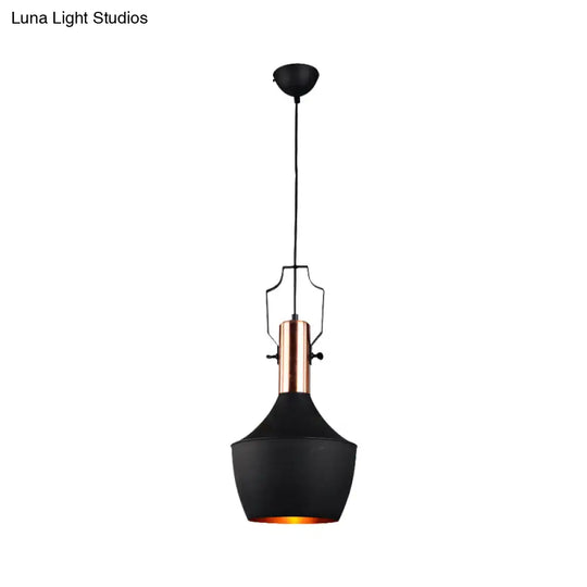 Black Metallic Pendant Light With Cone/Urn/Flared Shade - Adjustable Cord