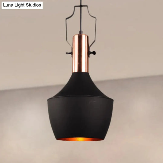 Black Metallic Pendant Light With Cone/Urn/Flared Shade - Adjustable Cord