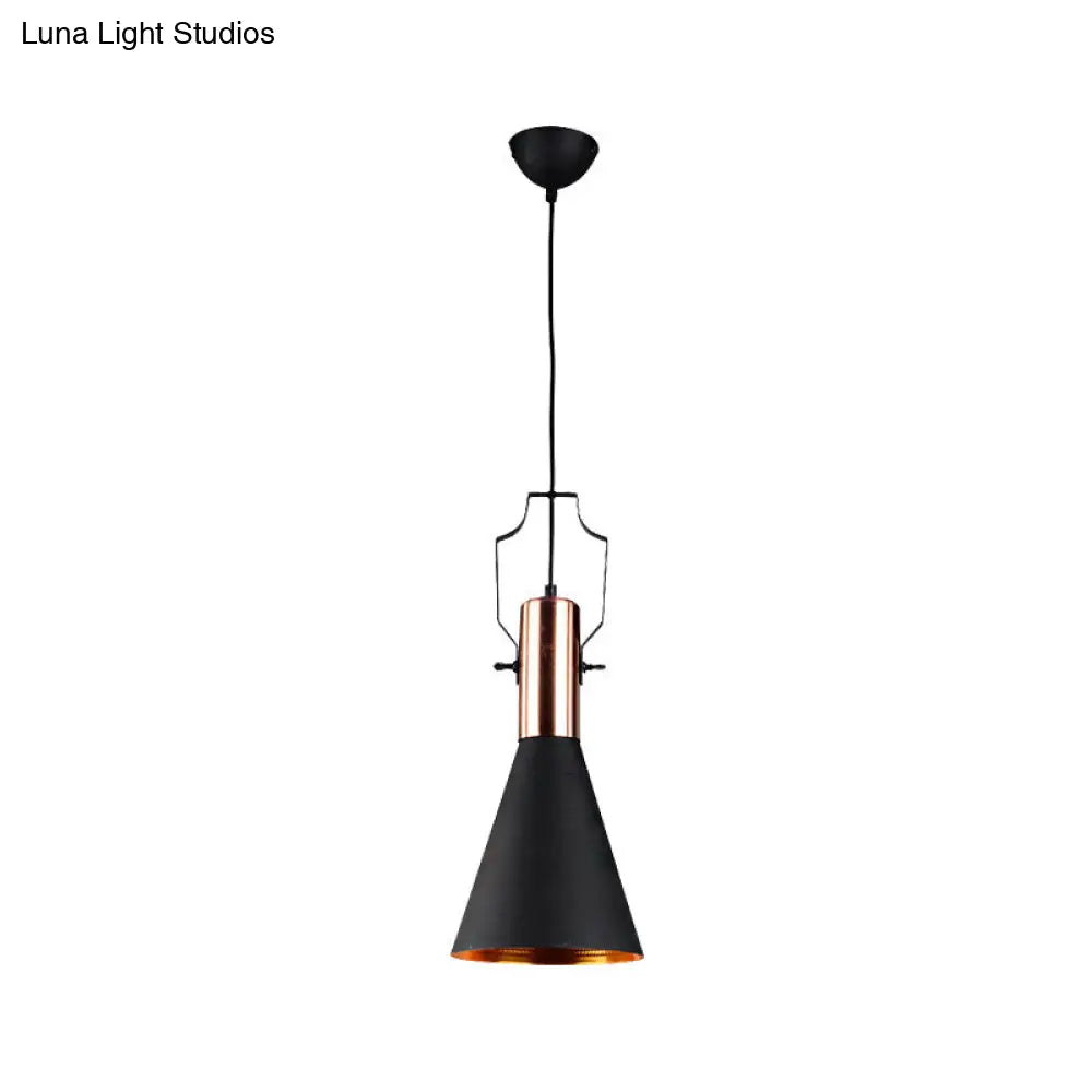 1-Bulb Pendant Light: Adjustable Metallic Hanging Ceiling Light In Black With Cone/Urn/Flared Shade