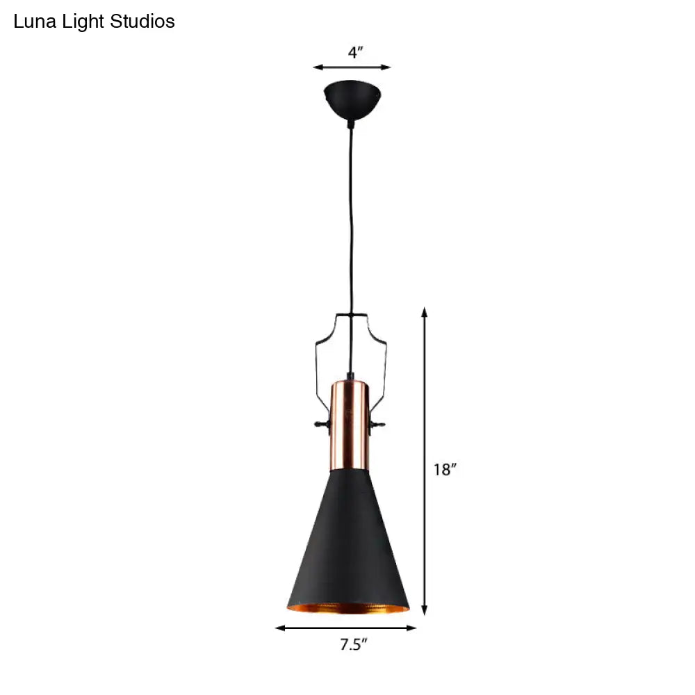 Black Metallic Pendant Light With Cone/Urn/Flared Shade - Adjustable Cord