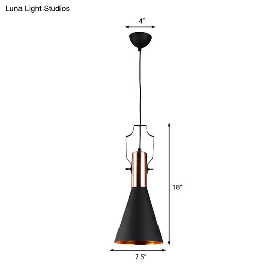 Black Metallic Pendant Light With Cone/Urn/Flared Shade - Adjustable Cord