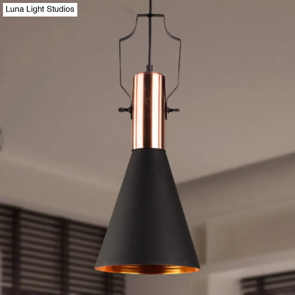 Black Metallic Pendant Light With Cone/Urn/Flared Shade - Adjustable Cord