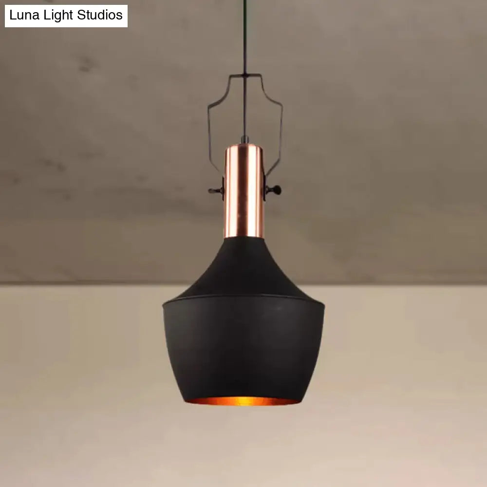 1-Bulb Pendant Light: Adjustable Metallic Hanging Ceiling Light In Black With Cone/Urn/Flared Shade