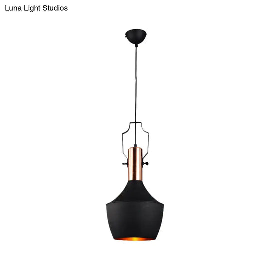 1-Bulb Pendant Light: Adjustable Metallic Hanging Ceiling Light In Black With Cone/Urn/Flared Shade