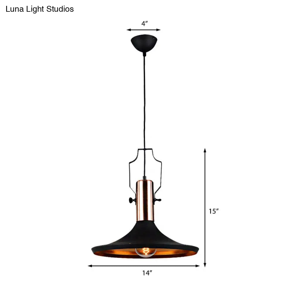 1-Bulb Pendant Light: Adjustable Metallic Hanging Ceiling Light In Black With Cone/Urn/Flared Shade