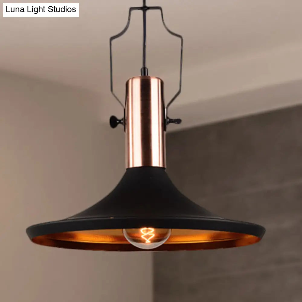 Black Metallic Pendant Light With Cone/Urn/Flared Shade - Adjustable Cord