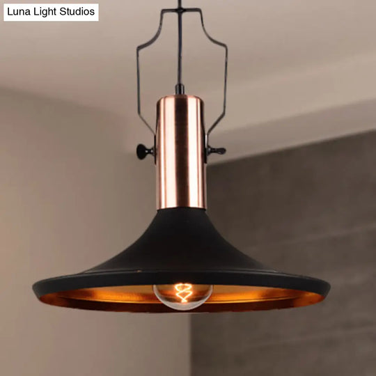 Black Metallic Pendant Light With Cone/Urn/Flared Shade - Adjustable Cord