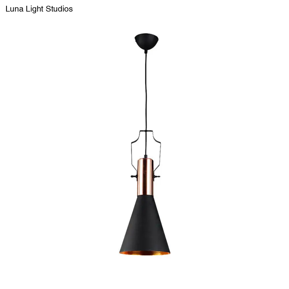 Black Metallic Pendant Light With Cone/Urn/Flared Shade - Adjustable Cord