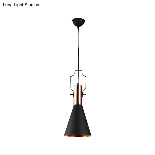 Black Metallic Pendant Light With Cone/Urn/Flared Shade - Adjustable Cord