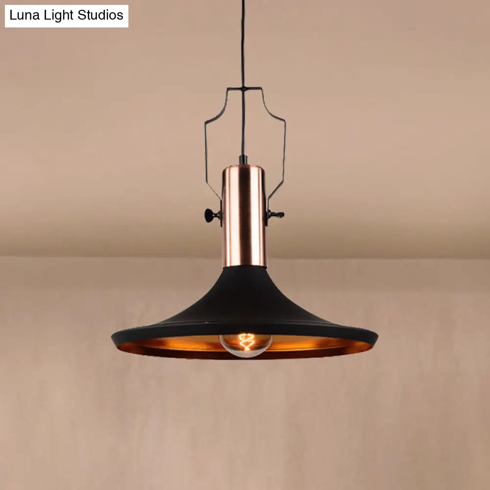 1-Bulb Pendant Light: Adjustable Metallic Hanging Ceiling Light In Black With Cone/Urn/Flared Shade