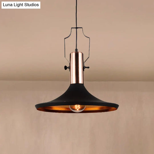 1-Bulb Pendant Light: Adjustable Metallic Hanging Ceiling Light In Black With Cone/Urn/Flared Shade