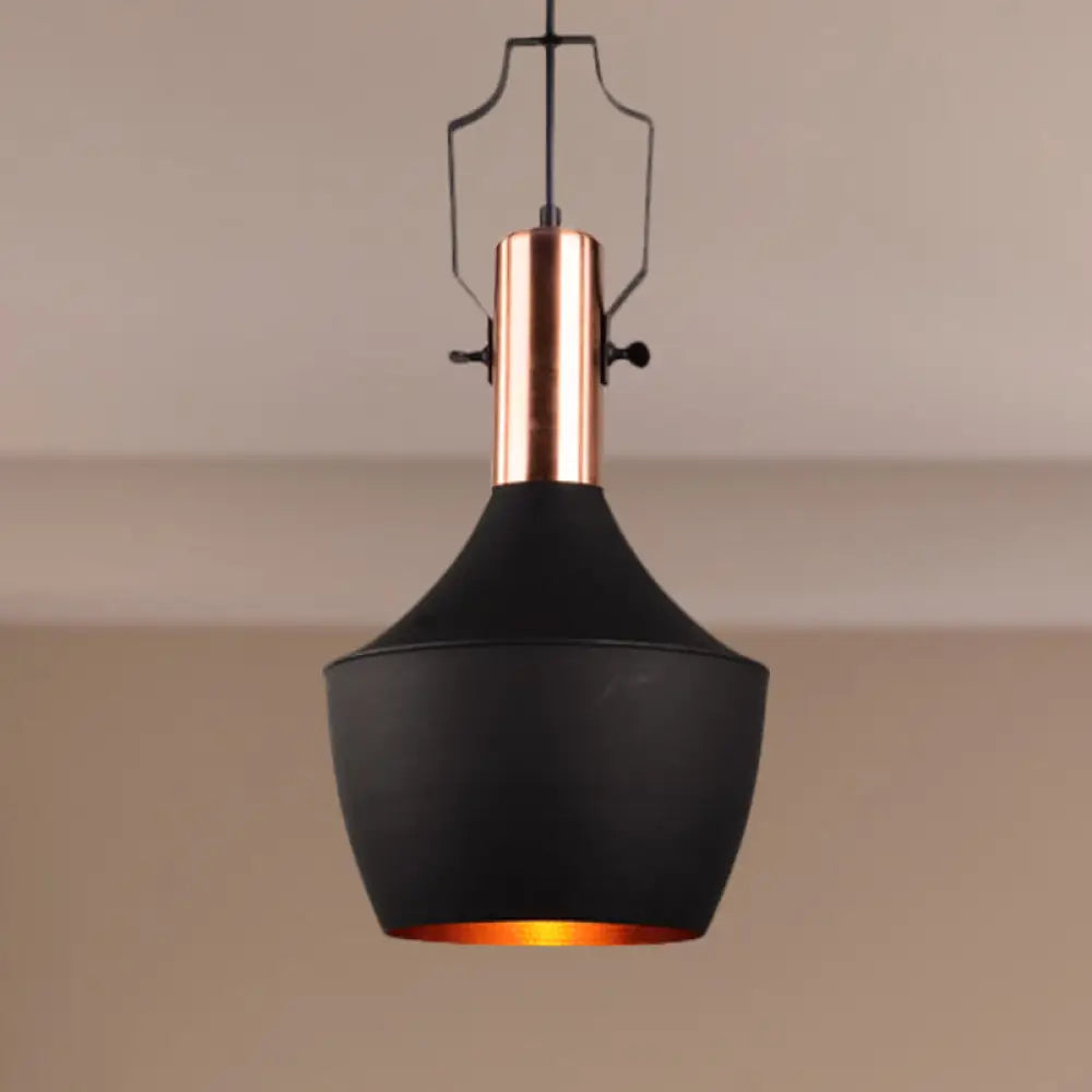 Black Metallic Pendant Light With Cone/Urn/Flared Shade - Adjustable Cord / Urn