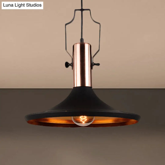 1-Bulb Pendant Light: Adjustable Metallic Hanging Ceiling Light In Black With Cone/Urn/Flared Shade