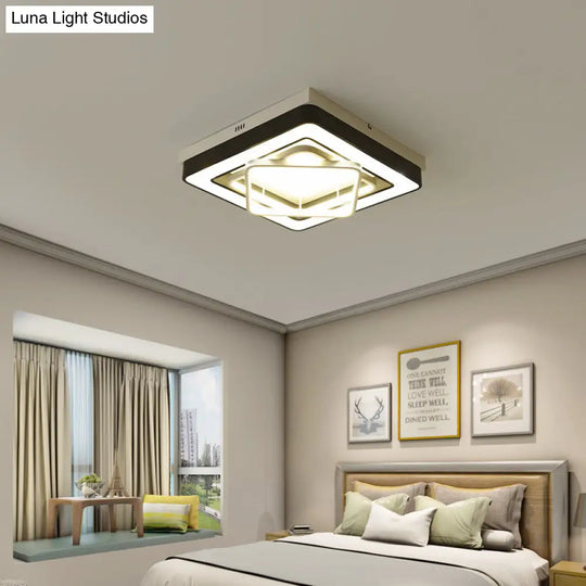 Black Metallic Square Flush Mount Led Ceiling Lamp For Stylish Modern Bedroom Lighting