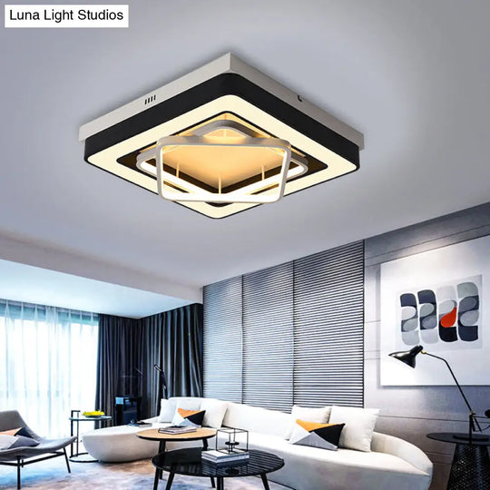 Black Metallic Square Flush Mount Led Ceiling Lamp For Stylish Modern Bedroom Lighting