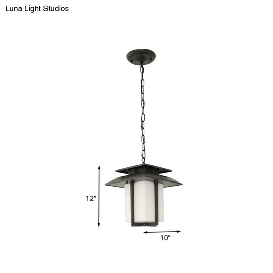 Black Milk Glass Pendant Light For Countryside Balcony - 1 Suspension Lantern