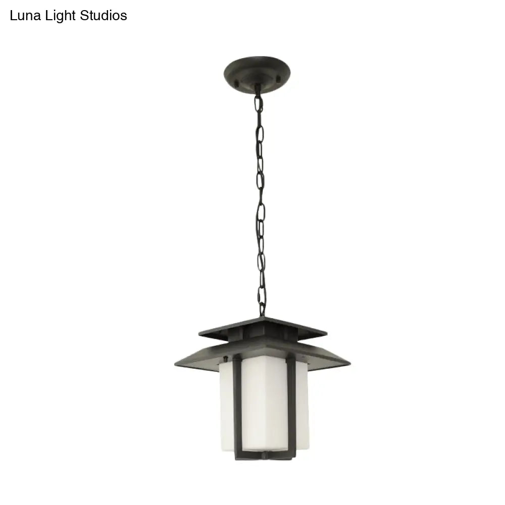 Black Milk Glass Pendant Light For Countryside Balcony - 1 Suspension Lantern