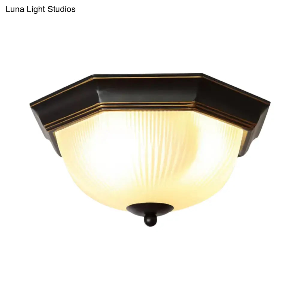 Black Milk Glass Ribbed Dome Ceiling Flush Light - Classic 2 - Head Mount