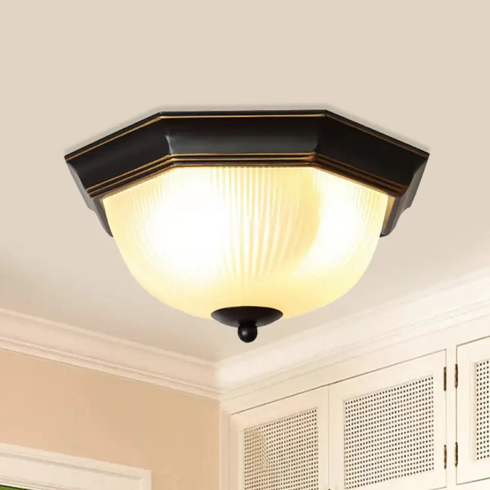 Black Milk Glass Ribbed Dome Ceiling Flush Light - Classic 2 - Head Mount