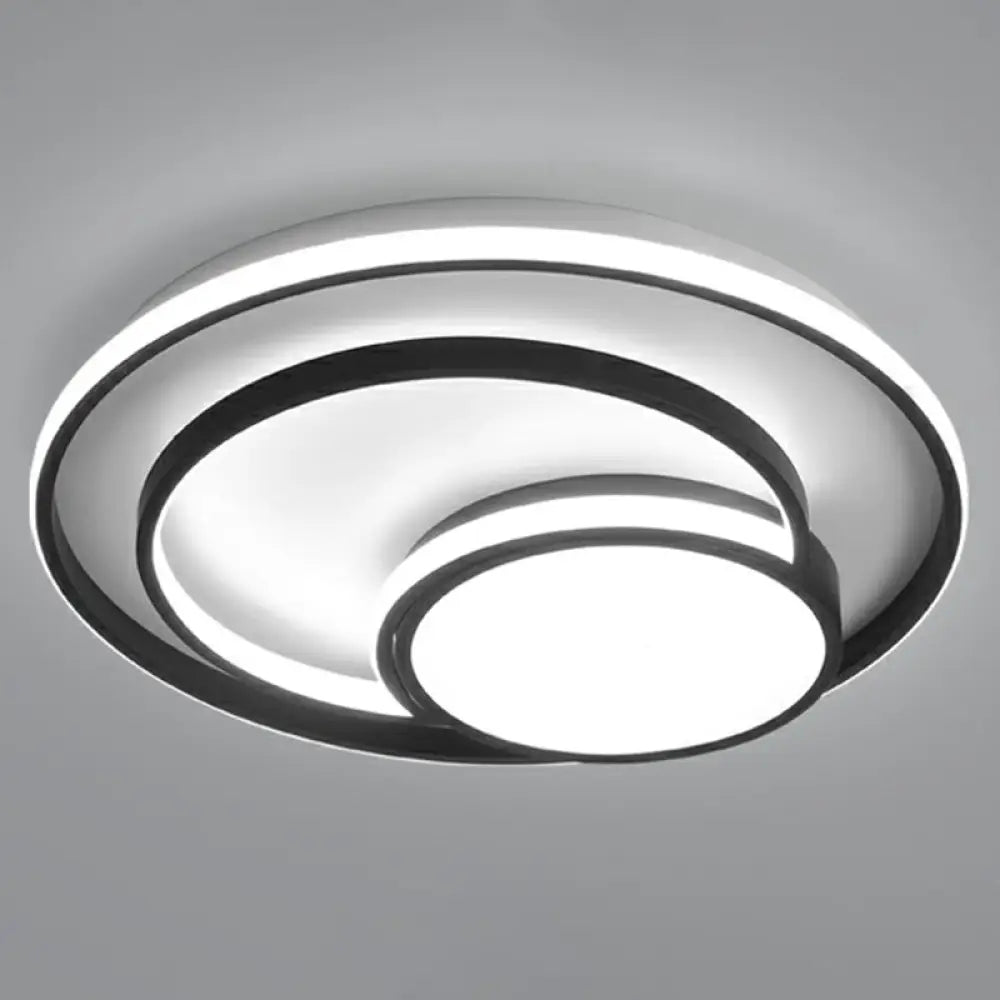 Black Minimalist 3 - Ring Flush Mount Ceiling Lamp With Acrylic Shade / 16’ White