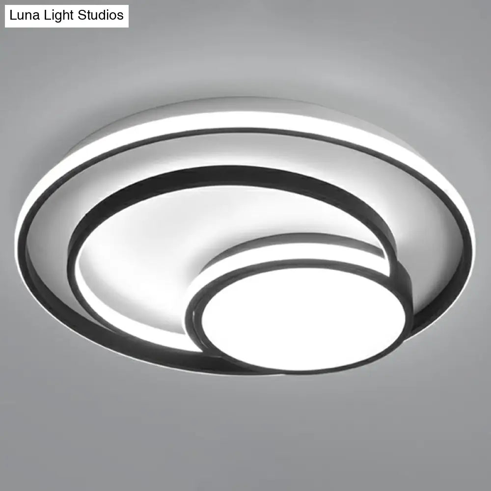 Black Minimalist 3-Ring Flush Mount Ceiling Lamp With Acrylic Shade / 16 White