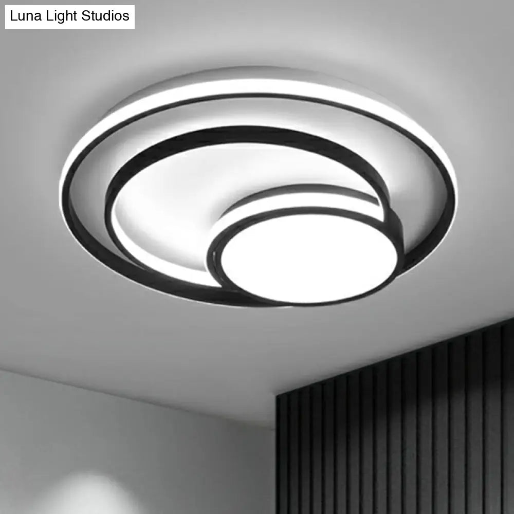 Black Minimalist 3 - Ring Flush Mount Ceiling Lamp With Acrylic Shade