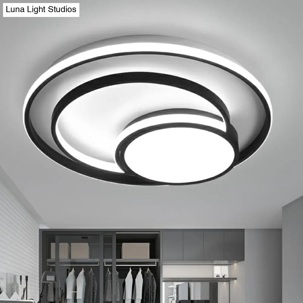 Black Minimalist 3-Ring Flush Mount Ceiling Lamp With Acrylic Shade