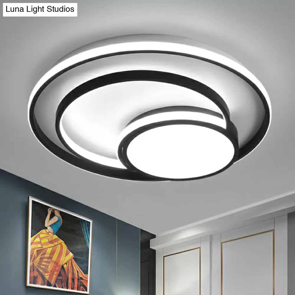 Black Minimalist 3-Ring Flush Mount Ceiling Lamp With Acrylic Shade