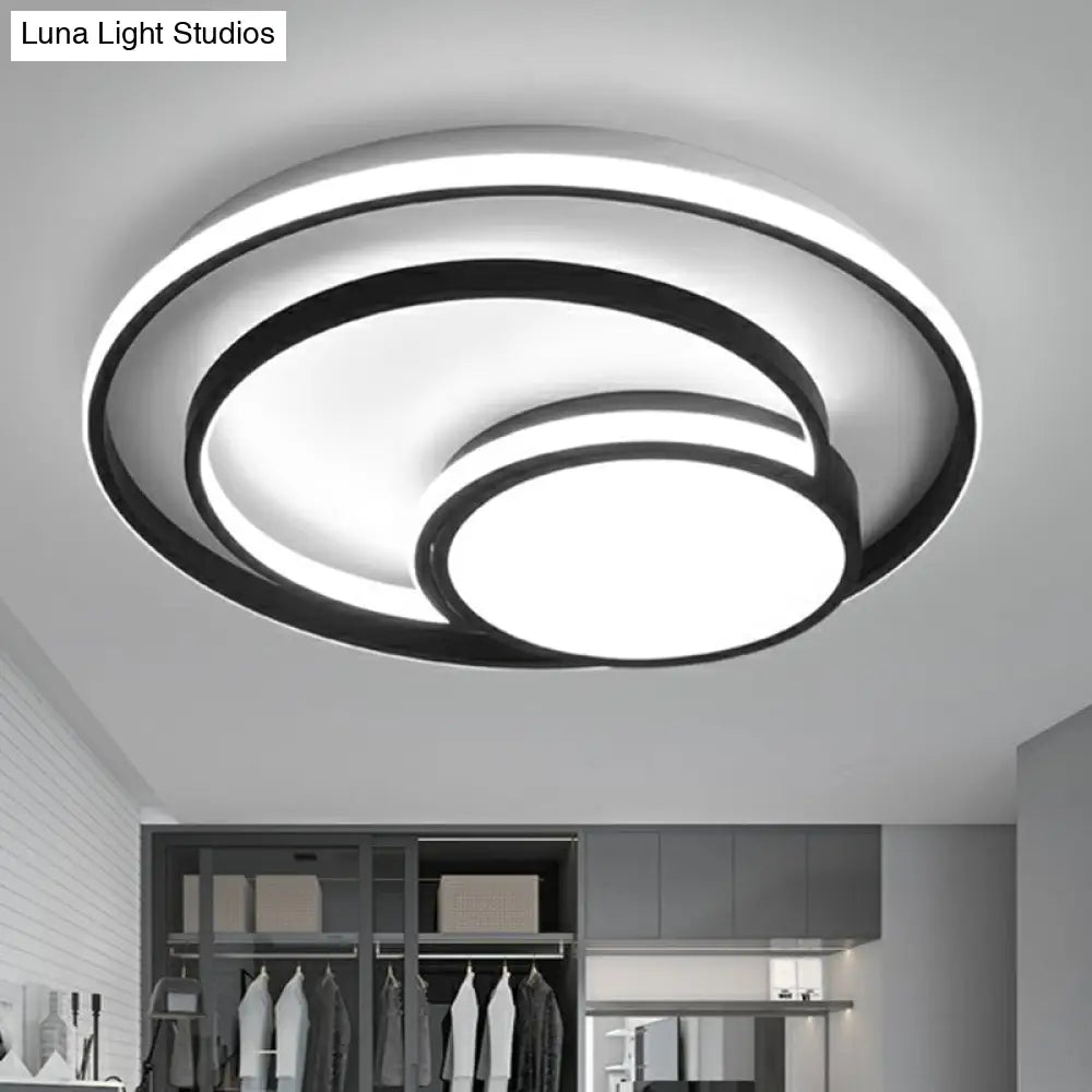 Black Minimalist 3 - Ring Flush Mount Ceiling Lamp With Acrylic Shade