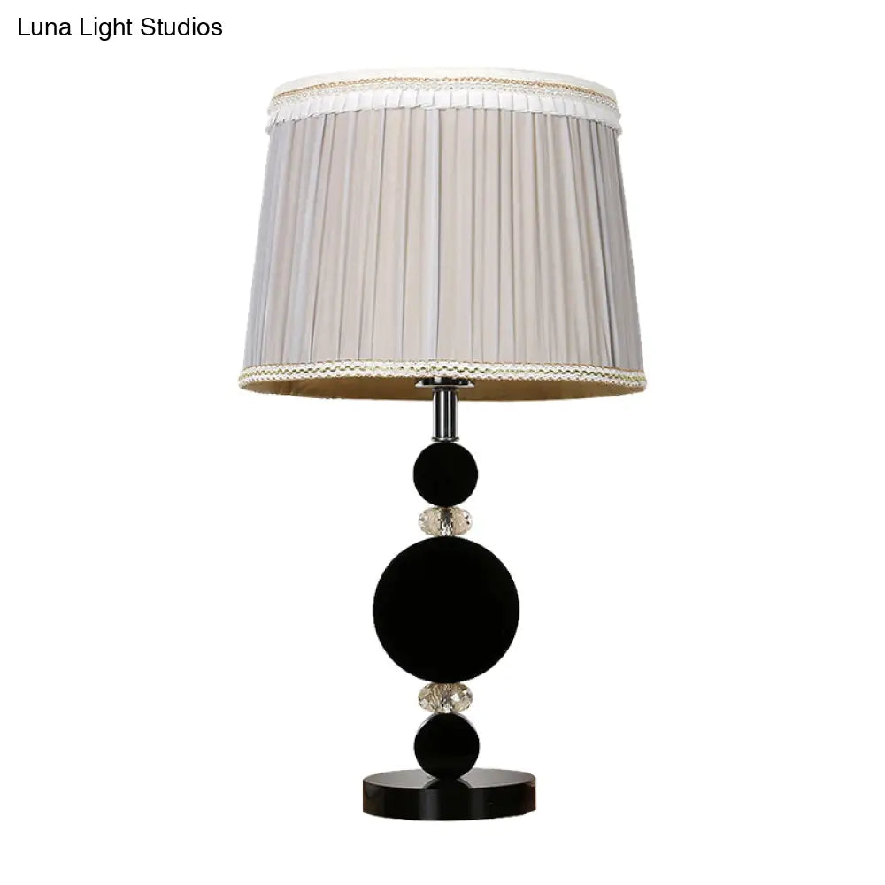 Black Minimalist Bedroom Table Light With Pleated Lampshade Beveled Crystal And 1-Bulb Night